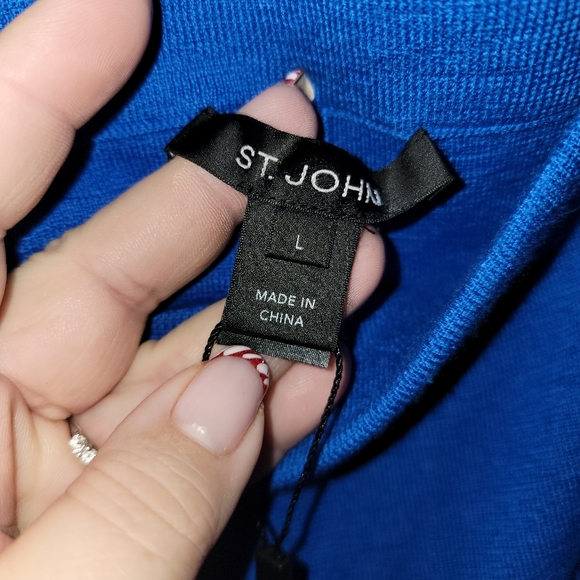 NWT St John sz L Scuba Blue Wide leg Knit Pants White Stripe - Picture 6 of 6